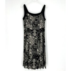 Loco Lindo Dress Womens M Y2K Asian Floral‎ Black White Grunge Fairy Whimsigoth